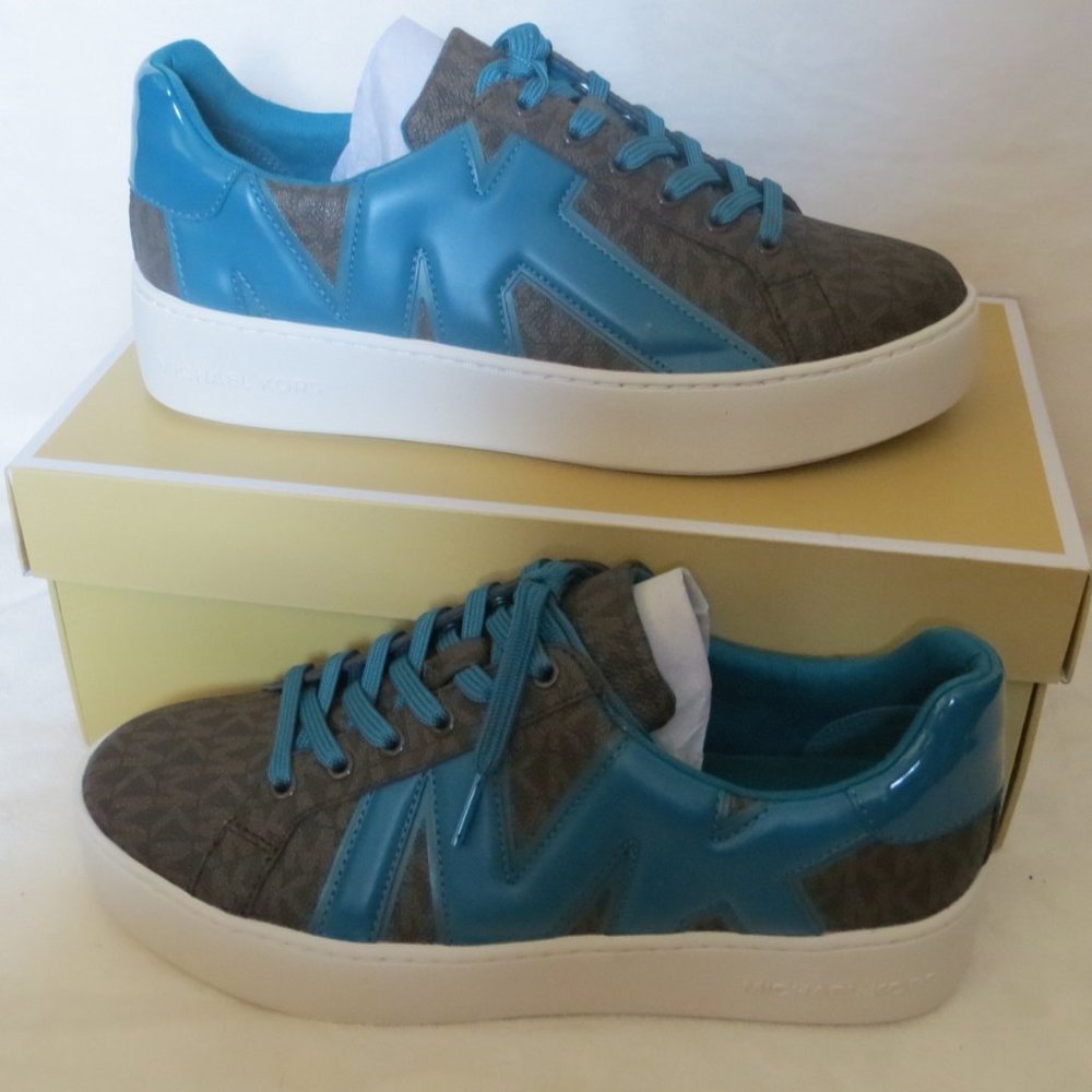 Michael Kors Poppy Logo Faux Patent Leather Sneaker Lagoon